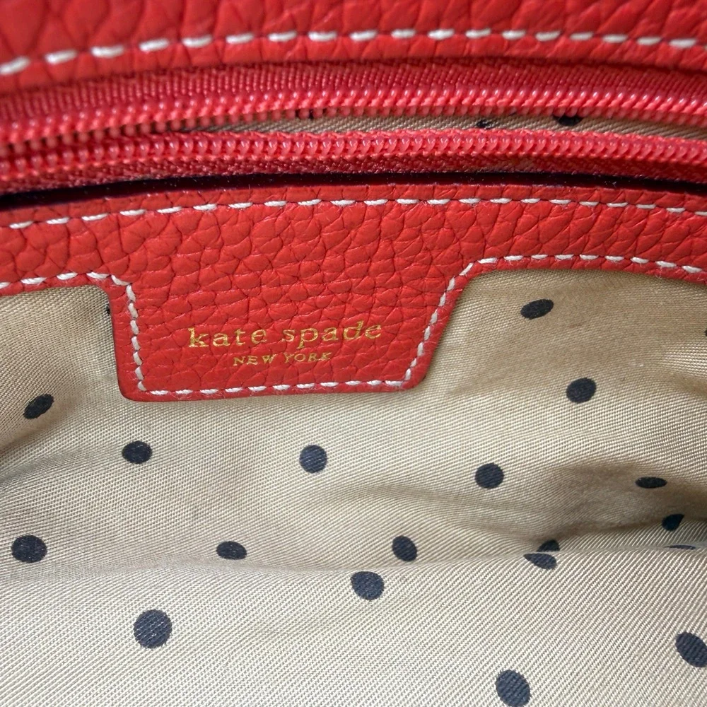 Y2K Kate Spade Barrel Bag‎ Satchel Red Pebbled Leather Tassel Polka Dot Lining